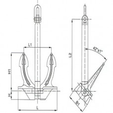 Японский бесштоковый якорь 1000x1440x660 мм ZG200-400