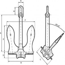 U.S.N бесштоковый якорь 1071x948x520 мм ZG200-400
