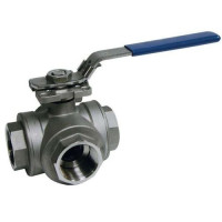 Шаровые муфтовые краны трехходовые с ручным управлением 25 мм AISI 304 ГОСТ 21345-2005