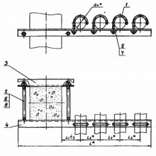 Крепление четырех трубопроводов к железобетонной колонне 0312.34.00.000-01 25x18