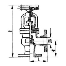 Фланцевый угловой сальниковый судовой запорный клапан с ручным управлением 521-01.148