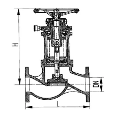 Фланцевый проходной сильфонный судовой запорный клапан с ручным управлением 521-35.1583