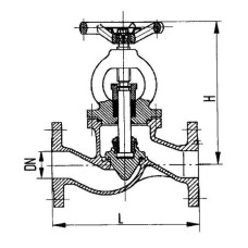 Специальный проходной фланцевый сальниковый судовой запорный клапан с ручным управлением УН521-ЗМ314