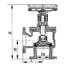 Запорный фланцевый угловой судовой клапан с ручным управлением 521-35.1667