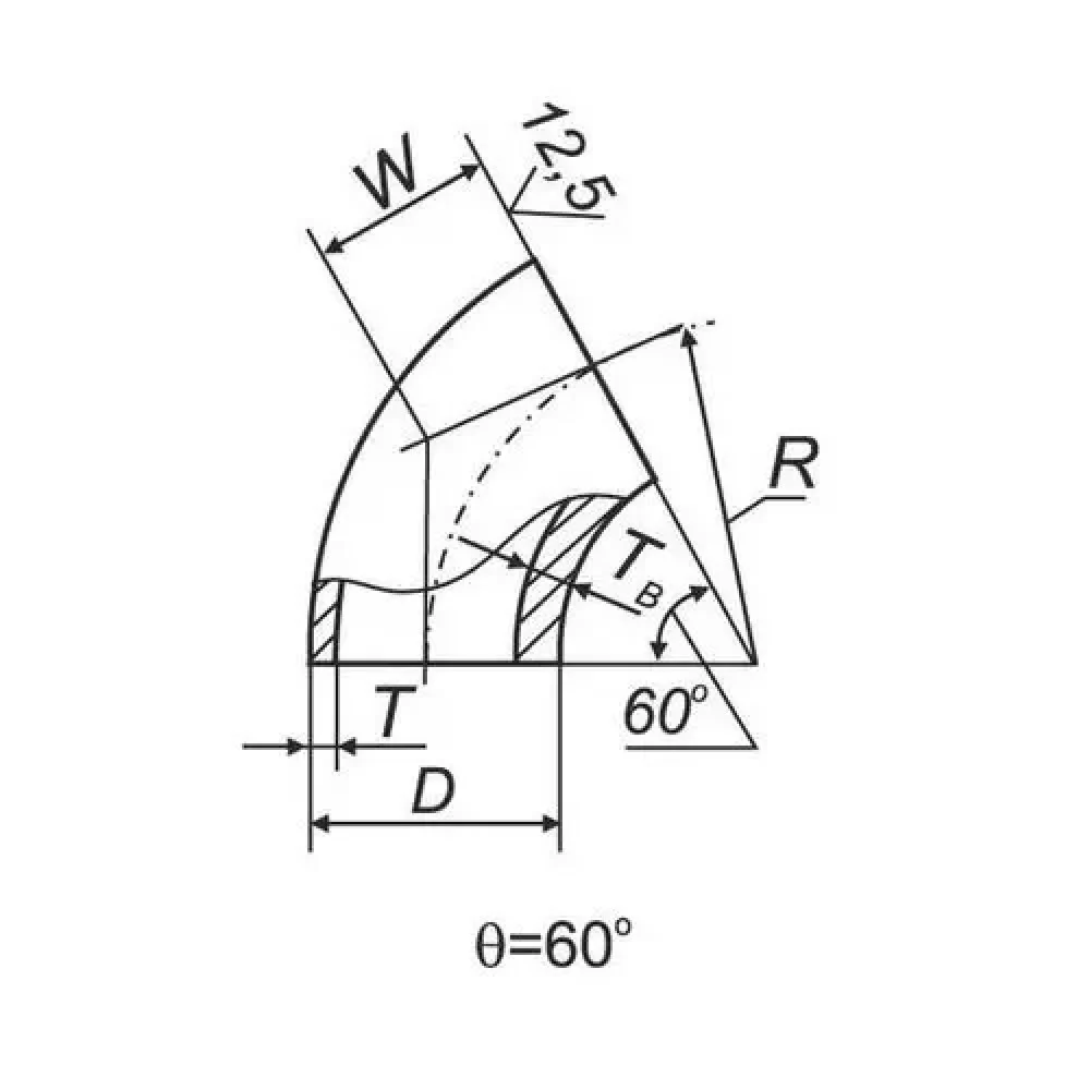 Отводы 60 в ВУС 800x820x22 мм Сталь 20 ГОСТ 17375-2001