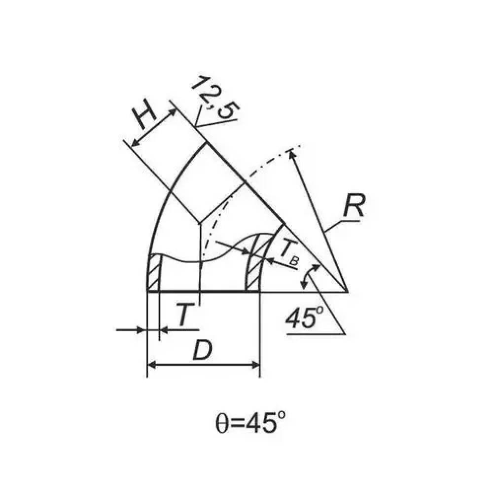 Отводы 45 в ВУС 200x219x12 мм Сталь 20 ГОСТ 17375-2001