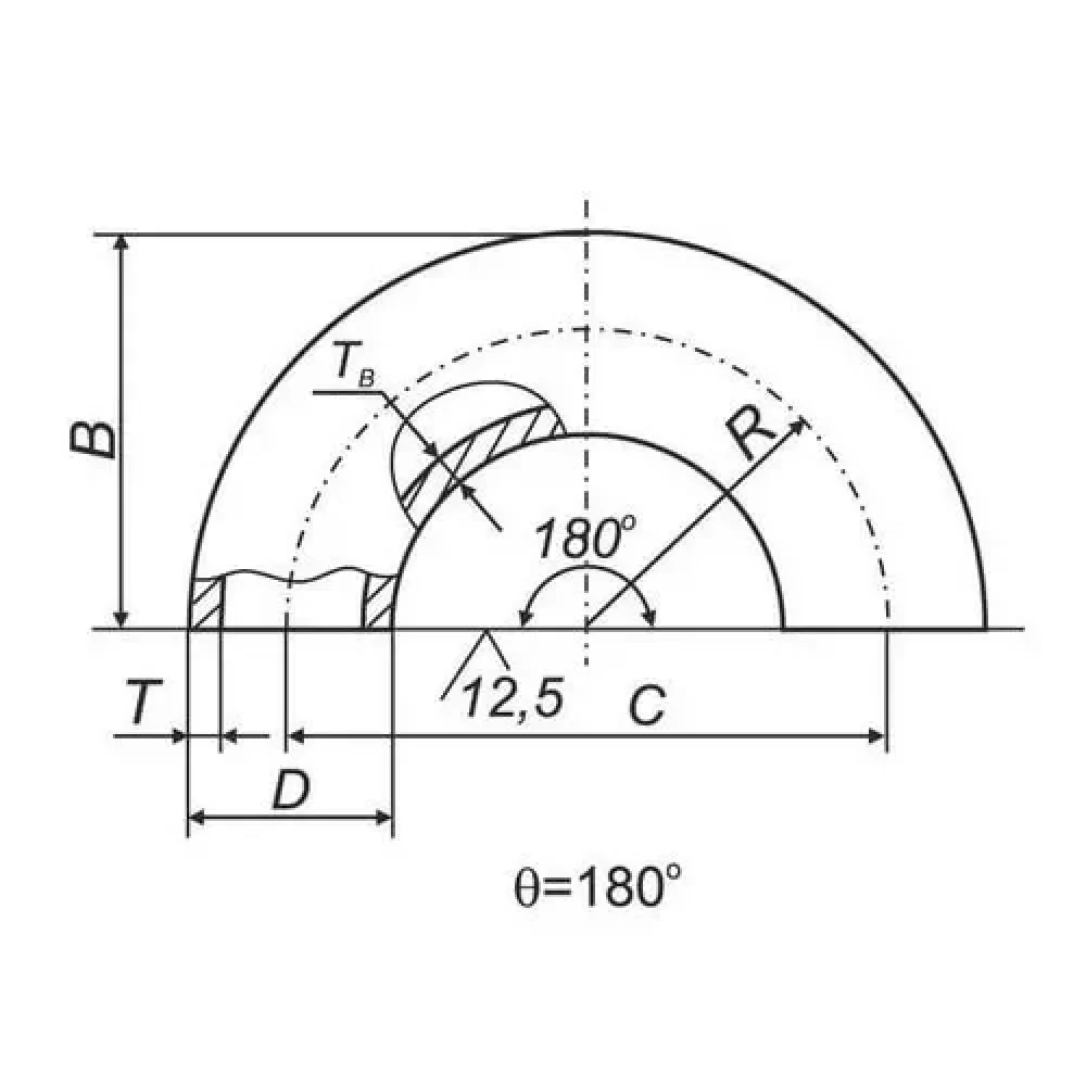 Отводы 180 в ВУС 800x820x26 мм Сталь 20 ГОСТ 17375-2001